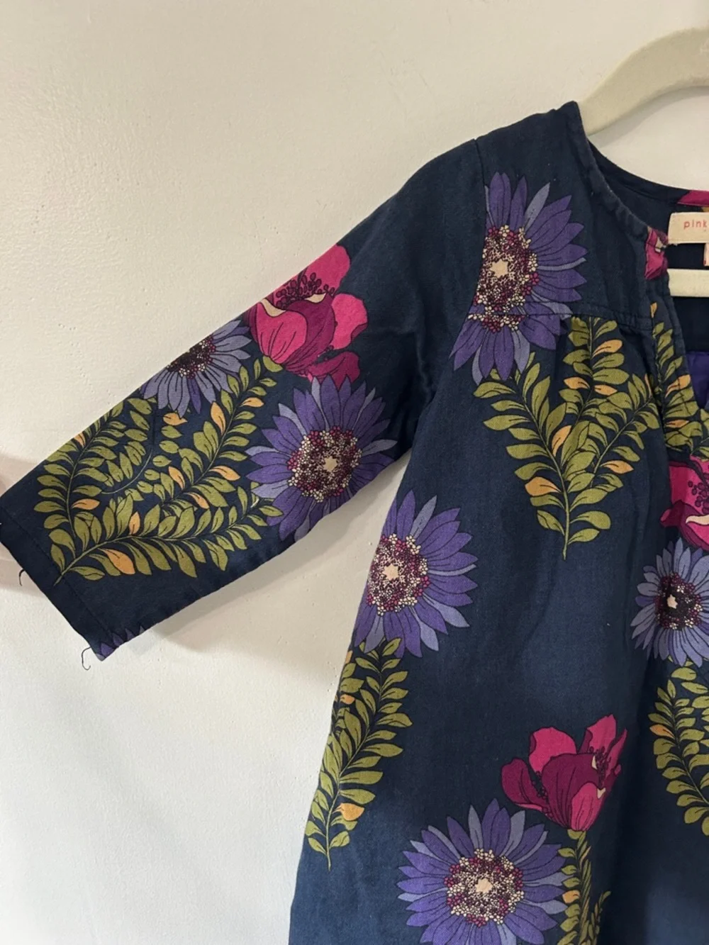 Pink Chicken Dress Girls 3Y Navy Floral Playful Long Sleeve Tunic